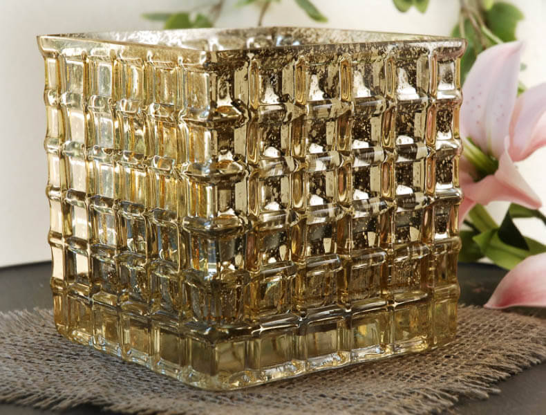 Gold Mercury Glass Cube Vase 6in - view 3