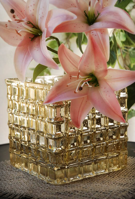 Gold Mercury Mosaic Glass Cube 6" - Square Vase & Candle Holder