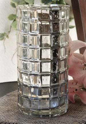 1 of 4: Silver Mercury Mosaic Cylinder 10" - Vase & Candle Holder
