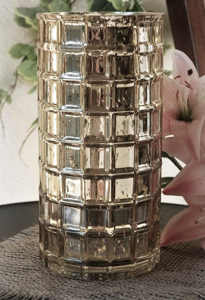 1 of 4: Gold Mercury Mosaic Cylinder 10" - Vase & Candle Holder