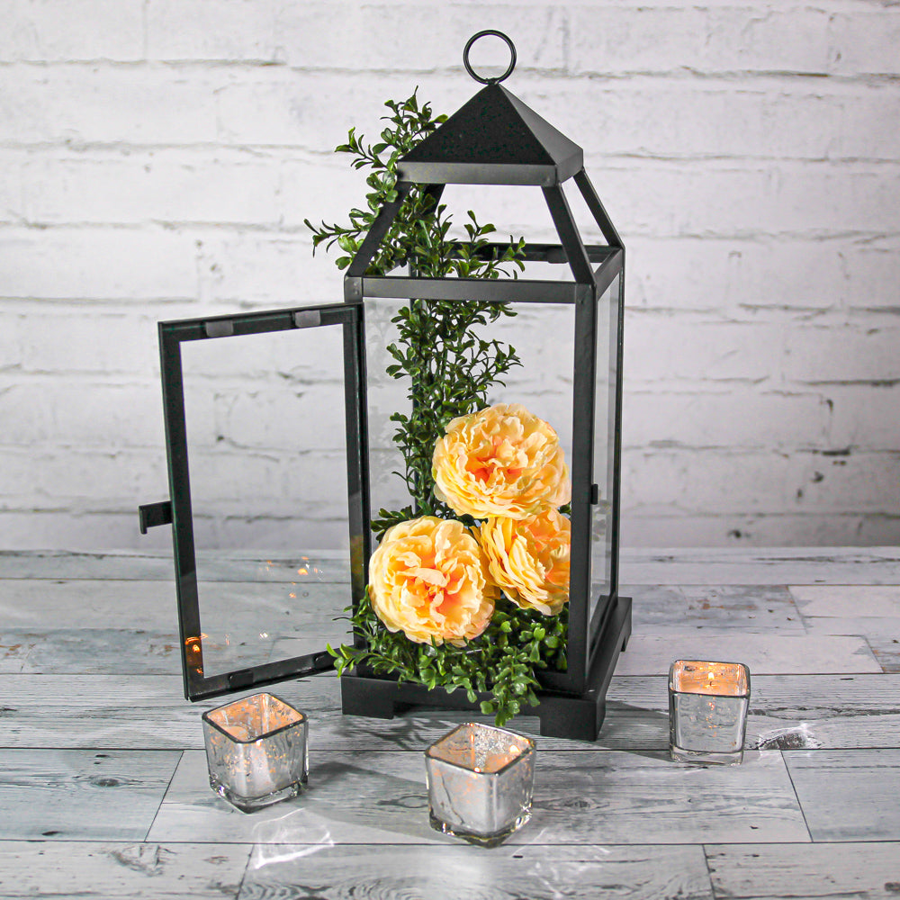 richland black contemporary metal lantern with clear glasses large