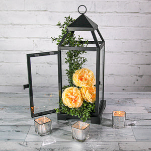 2 of 7: richland black contemporary metal lantern with clear glasses large