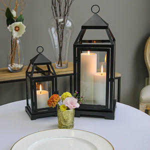 8 of 8: Richland Black Contemporary Metal Lantern with Clear Glasses - Small