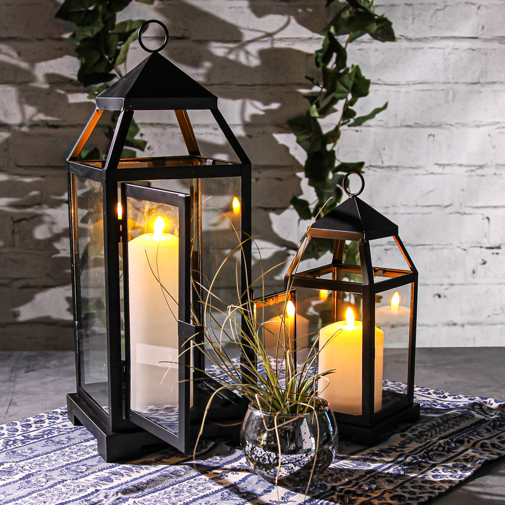 Richland Black Contemporary Metal Lantern with Clear Glasses - Small - view 7