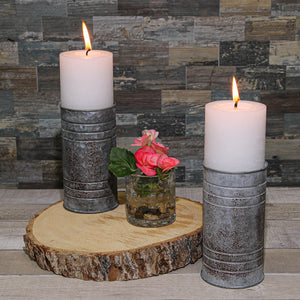 1 of 3: Zinc Cylinder Vase & Pillar Candle Holder 6"