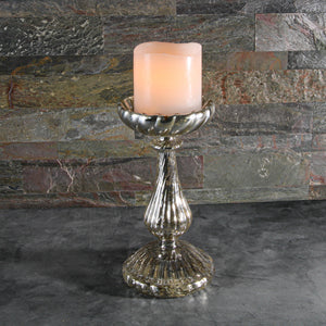 2 of 4: Richland 8.5" Ribbed Unique Mercury Glass Pillar Candle Holder