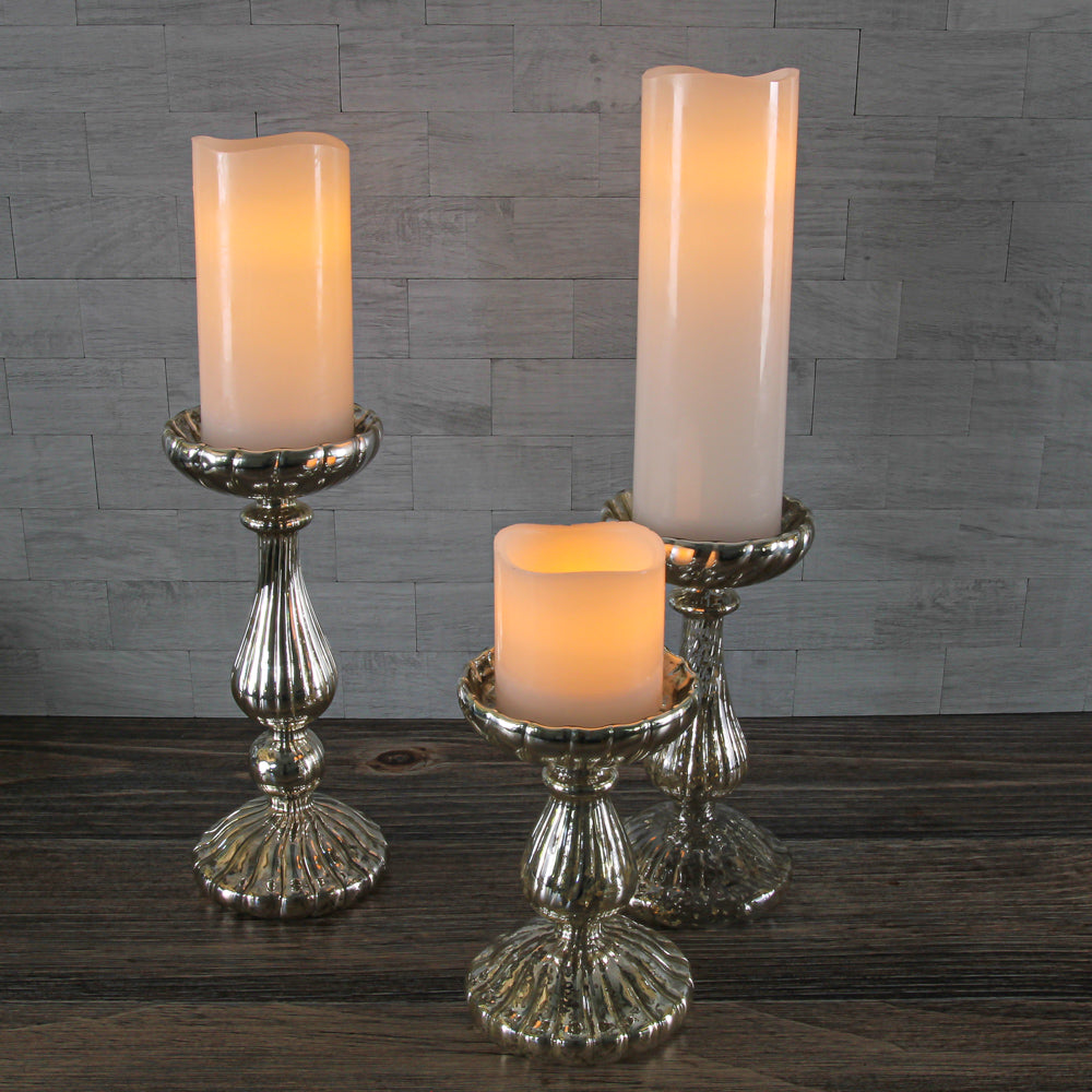 Richland Flameless LED Wavy Top Pillar Candles 3"x3", 3"x6" & 3"x9" White Set of 3 - view 4