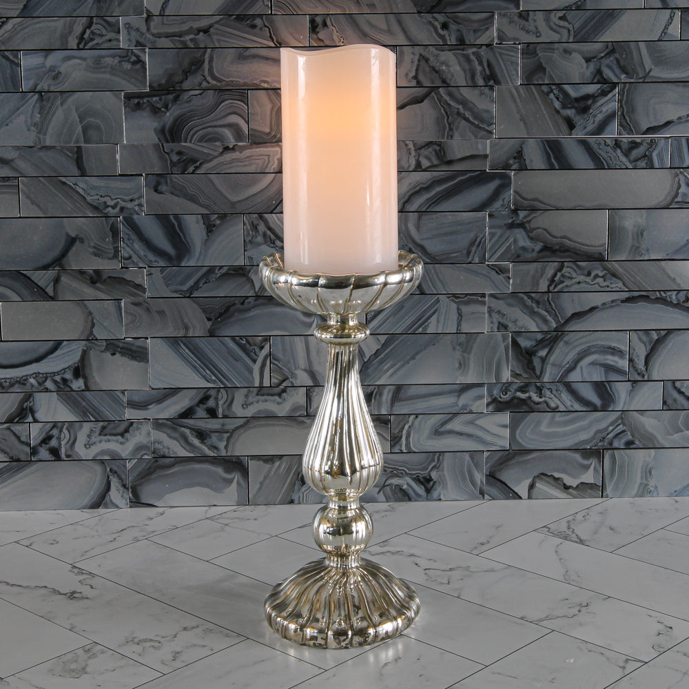 Richland 10" Ribbed Unique Mercury Glass Pillar Candle Holder - view 2