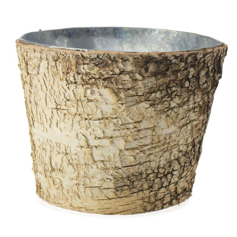 Natural Birch Bark Covered Zinc Planter Pot Vase 7" x 6" - view 2