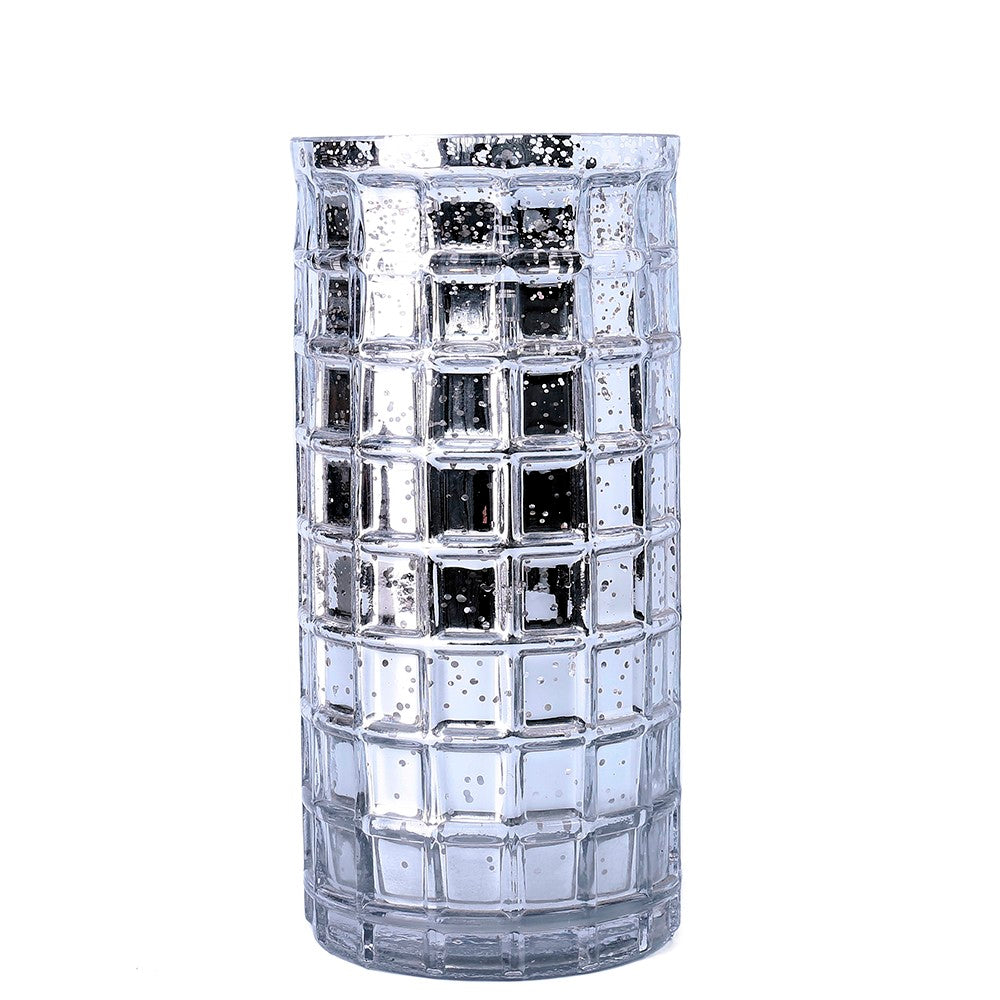 Silver Mercury Mosaic Cylinder 10" - Vase & Candle Holder - view 3