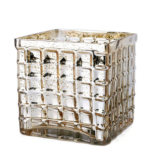 1 of 4: Gold Mercury Mosaic Glass Cube 6" - Square Vase & Candle Holder