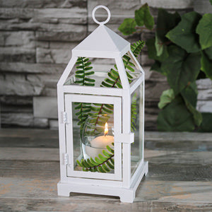 4 of 8: Richland White Contemporary Metal Lantern with Clear Glasses - Small
