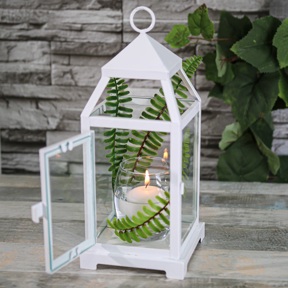 Richland White Contemporary Metal Lantern with Clear Glasses - Small - view 1