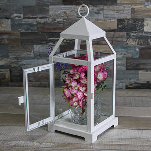 5 of 8: Richland White Contemporary Metal Lantern with Clear Glass - Small