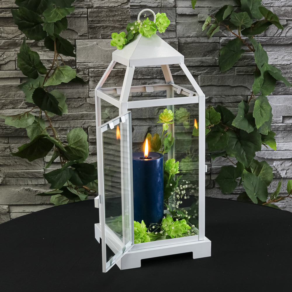 Richland White Contemporary Metal Lantern with Clear Glasses - Large - view 1