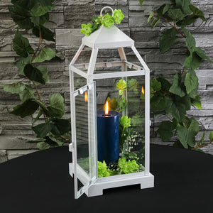 1 of 6: Richland White Contemporary Metal Lantern with Clear Glasses - Large