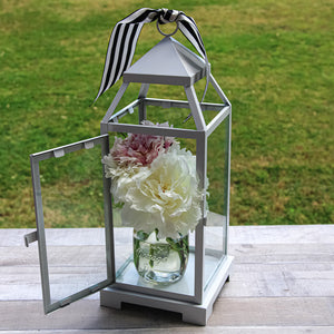 2 of 6: Richland White Contemporary Metal Lantern with Clear Glasses - Large