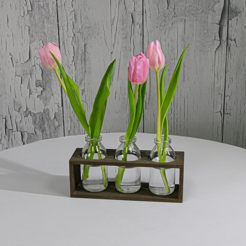 Richland Vintage Milk Bottle Vases With Wooden Stand - view 2
