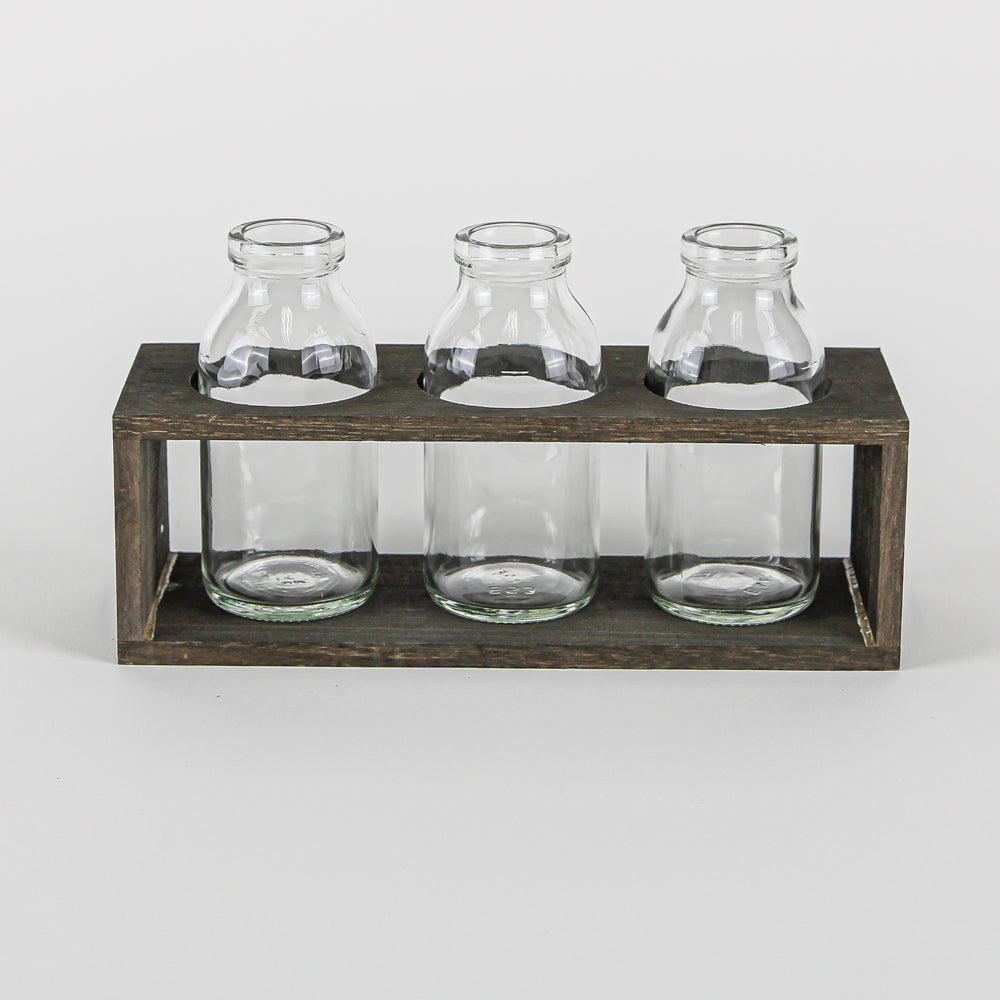 Richland Vintage Milk Bottle Vases With Wooden Stand - view 1
