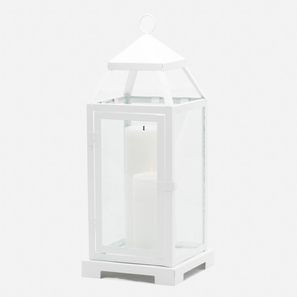 richland white contemporary metal lantern with clear glasses large - view 4