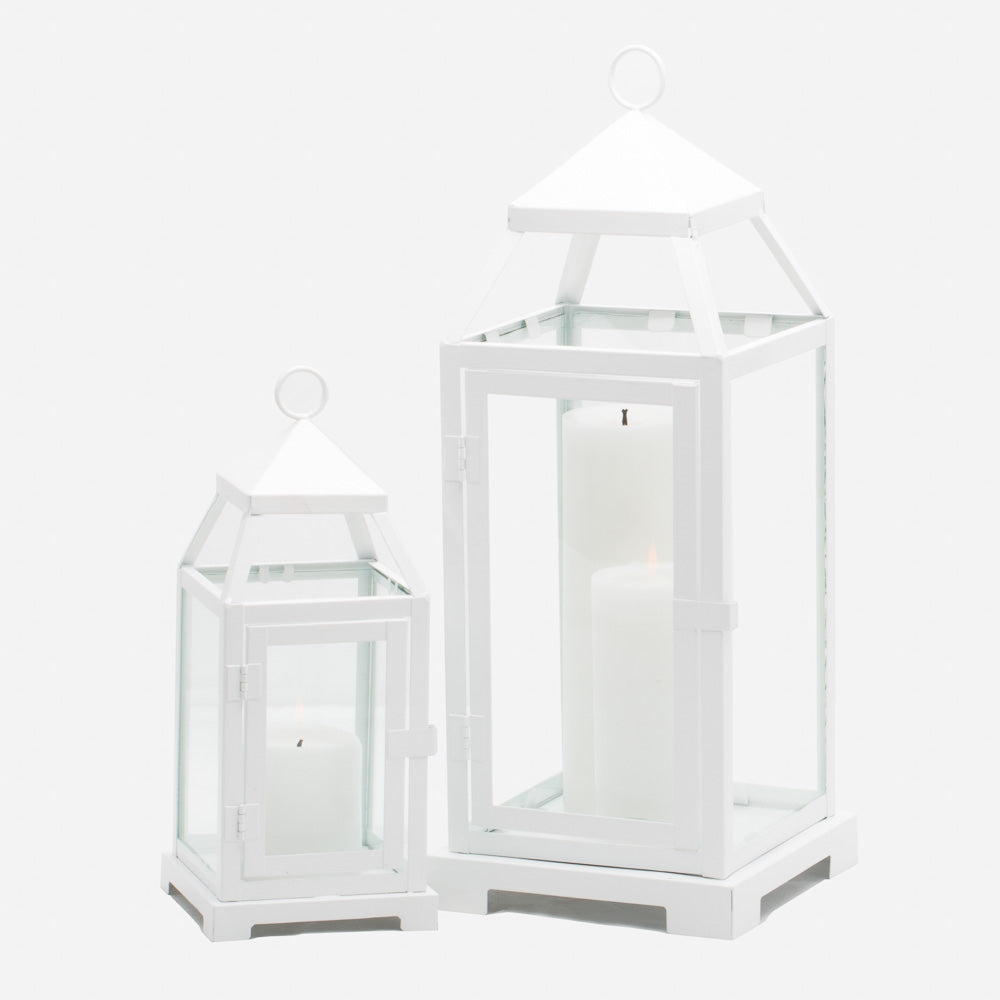 Richland White Contemporary Metal Lantern with Clear Glasses - Large - view 5