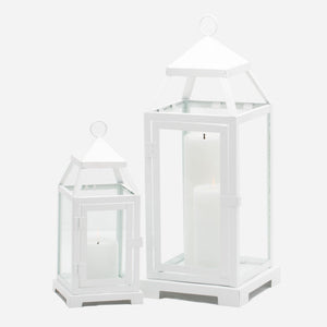 8 of 8: Richland White Contemporary Metal Lantern with Clear Glasses - Small
