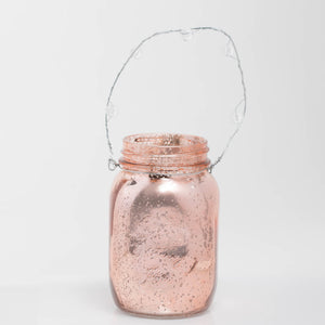 1 of 2: Richland Small Mercury Hanging Mason Jar with Clear Bead Handle - Rose Gold Set of 6