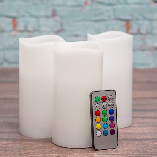 Richland Flameless LED Remote Control Wavy Top Pillar Candle White 3"x6" Set of 3 - view 1