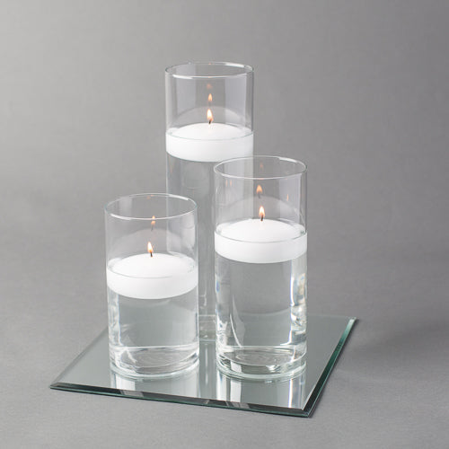 Eastland Square Mirror and Cylinder Vase Centerpiece with Richland 3" Floating Candles Set of 48 - view 1