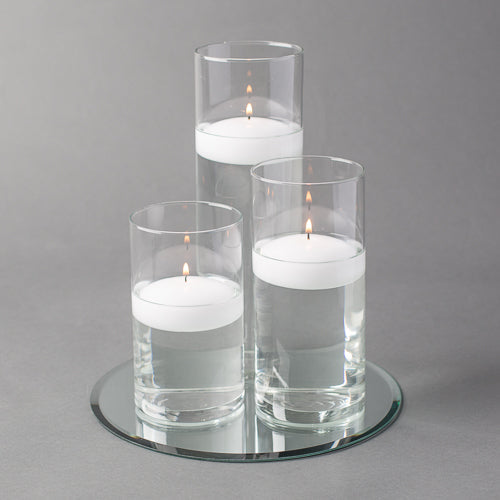 Eastland Round Mirror and Cylinder Vase Centerpiece with Richland 3" Floating Candles Set of 48 - view 1