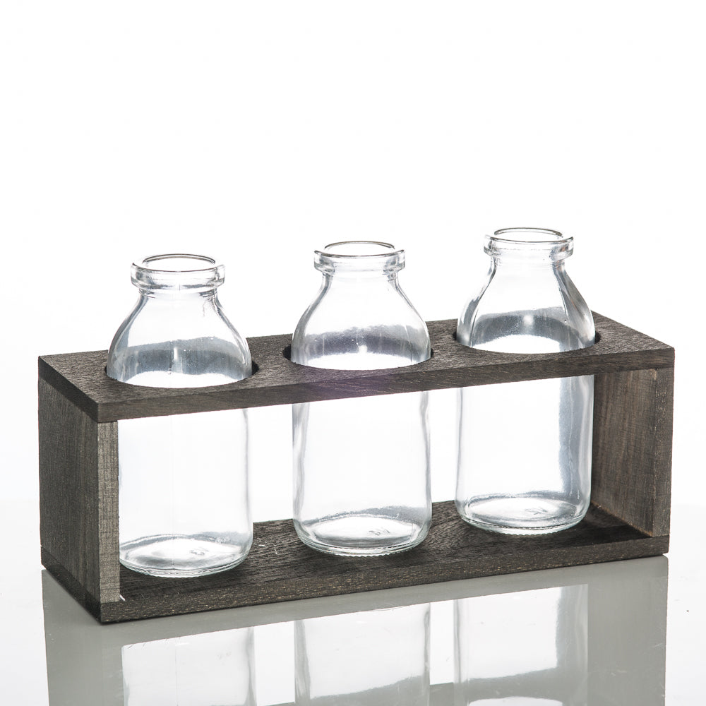 richland vintage milk bottle vases with wooden stand - view 6