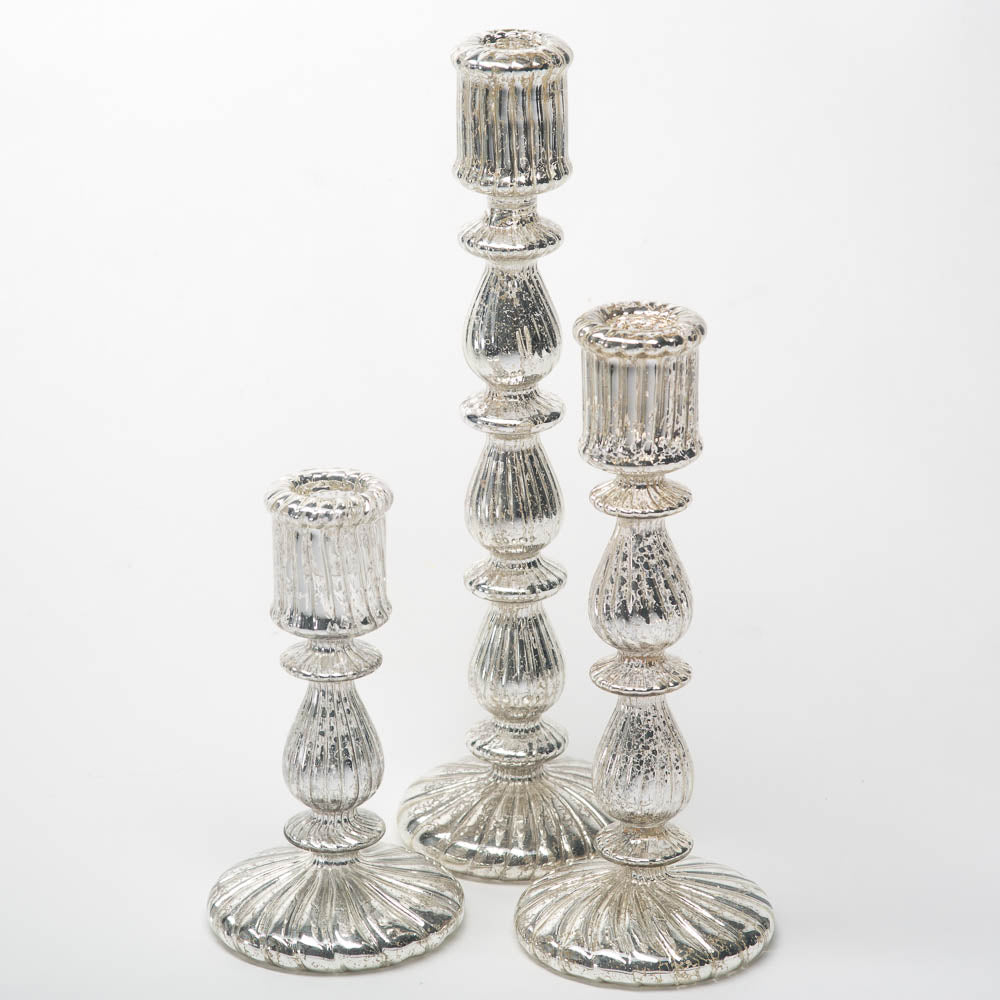 Richland Ribbed Unique Mercury Glass Taper Candle Holder  13" - view 4