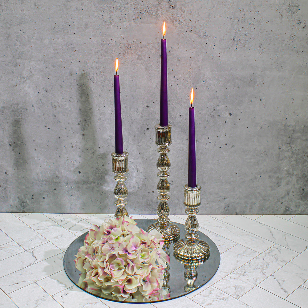 richland ribbed unique mercury glass taper candle holder set of 3