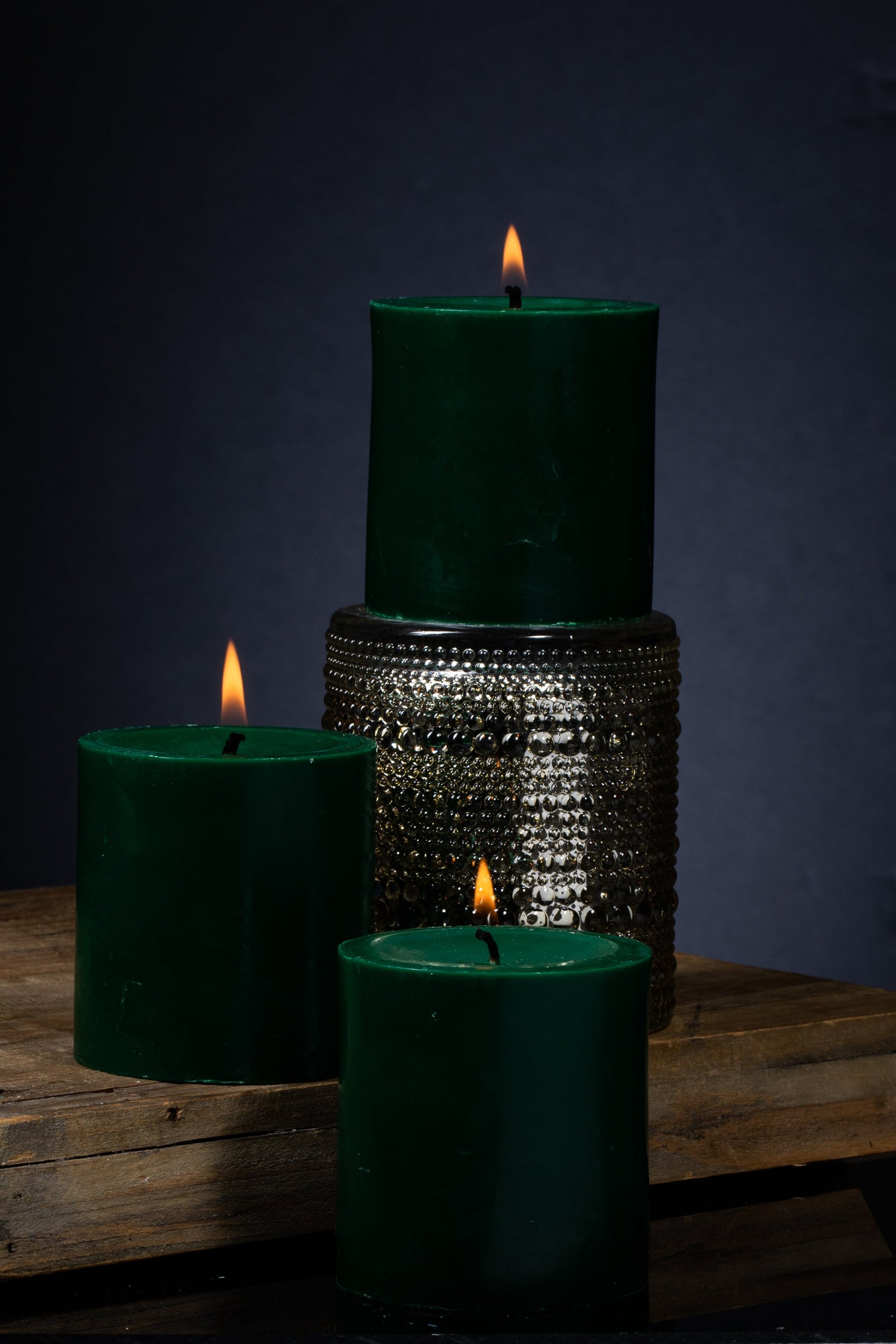Richland Pillar Candles 3"x3" Dark Green Set of 24