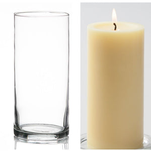 3 of 16: Richland Pillar Candle 6" & Eastland Cylinder Holder 7.5" Set of 12 (Choose your Color)