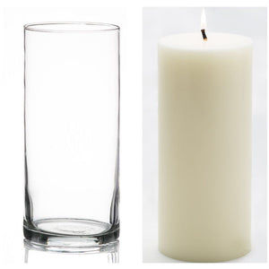16 of 16: Richland Pillar Candle 6" & Eastland Cylinder Holder 7.5" Set of 12 (Choose your Color)