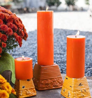 2 of 2: Richland Pillar Candles 3"x3", 3"x6" & 3"x9" Orange Set of 18