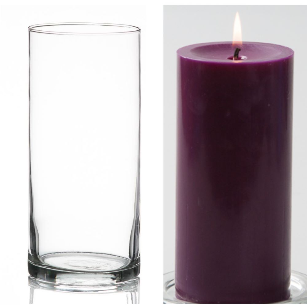 Richland Pillar Candle 6" & Eastland Cylinder Holder 7.5" Set of 12 (Choose your Color) - view 6