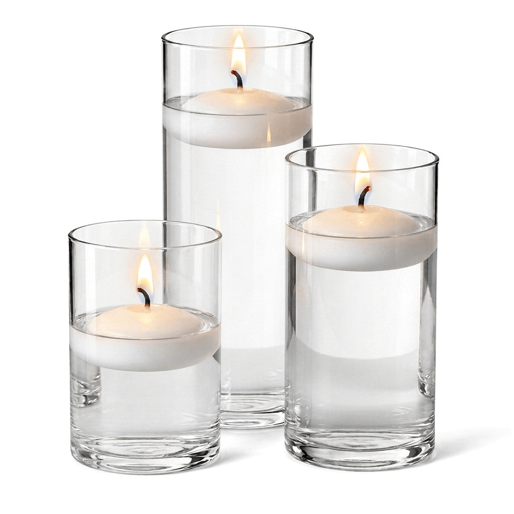 Cylinder Vase Centerpiece & Richland 3" Floating Candles Set of 12