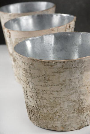 3 of 4: birch bark centerpiece vase 7in zinc planter