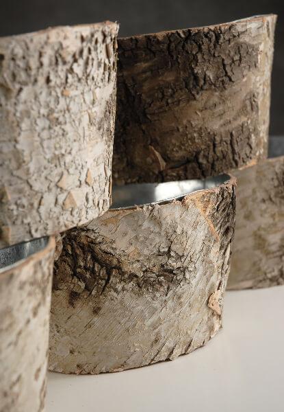 natural birch bark zinc pot planter 6x3 - view 1