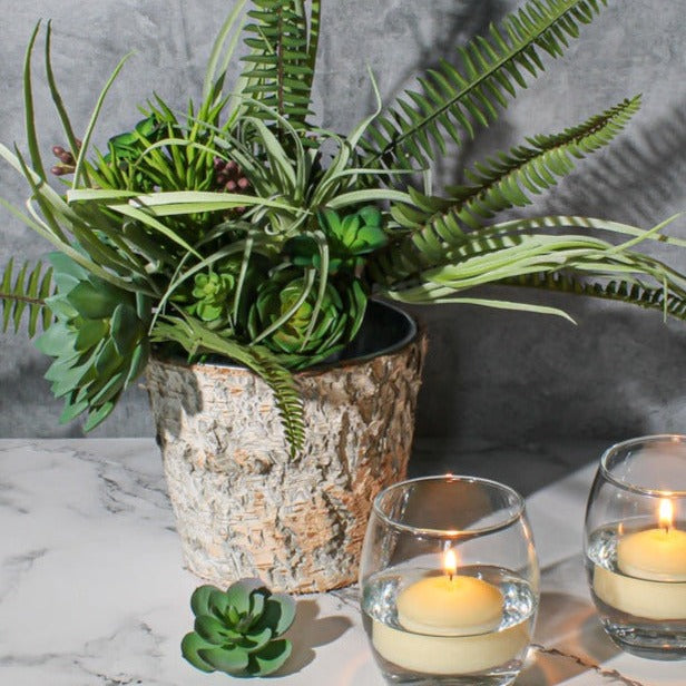 Natural Birch Bark Covered Zinc Planter Pot Vase 7" x 6" - view 1