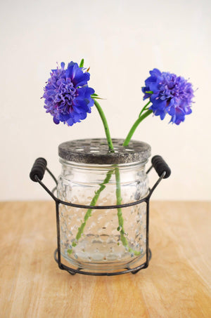 1 of 2: hobnail glass jar with frog lid 5in