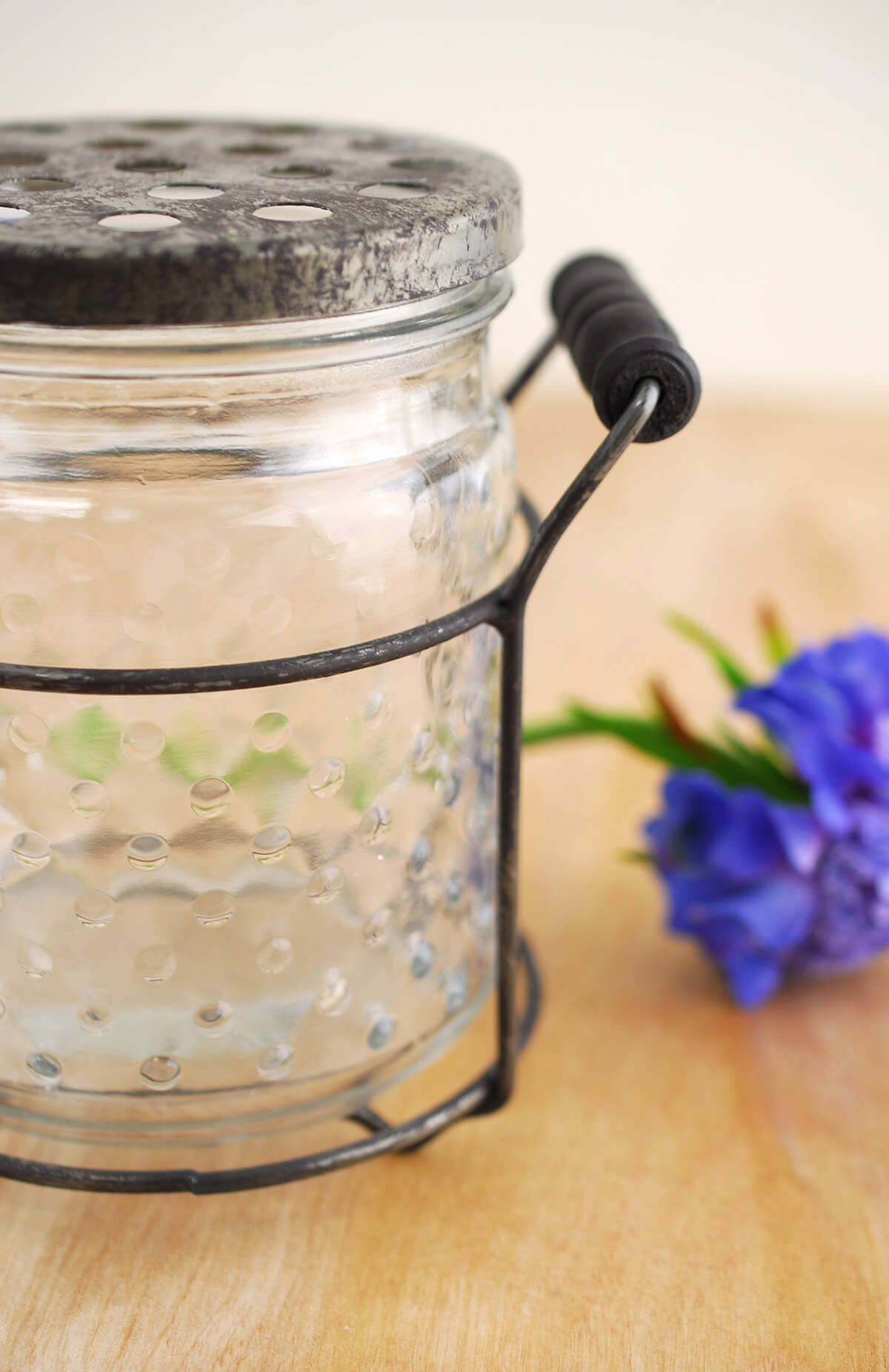 Hobnail Glass Jar with Frog Lid 5in - view 2