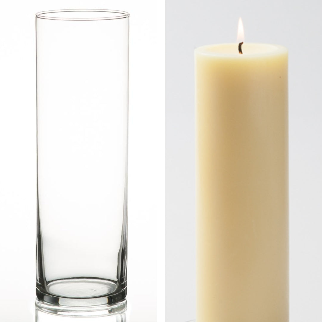 Richland Pillar Candle 9" & Eastland Cylinder Holder 10.5 inch Set of 12 (Choose your Color) - view 2