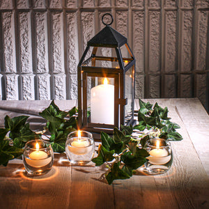 4 of 8: Richland Black Contemporary Metal Lantern with Clear Glasses - Small