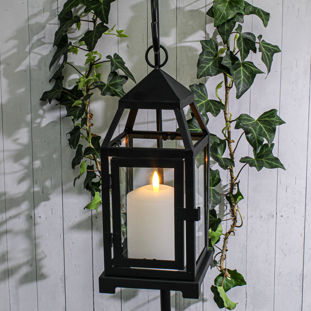 Richland Black Contemporary Metal Lantern with Clear Glasses - Small - view 2