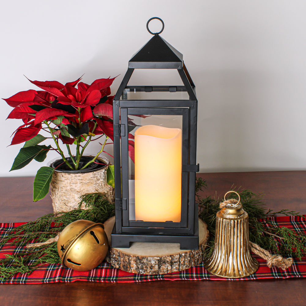 Richland Black Contemporary Metal Lantern with Clear Glasses - Large - view 4