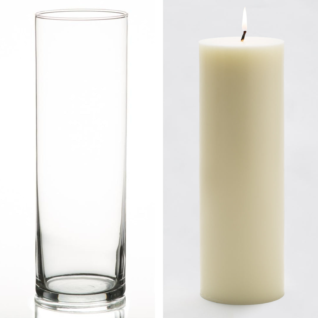 Richland Pillar Candle 9" & Eastland Cylinder Holder 10.5 inch Set of 12 (Choose your Color) - view 15