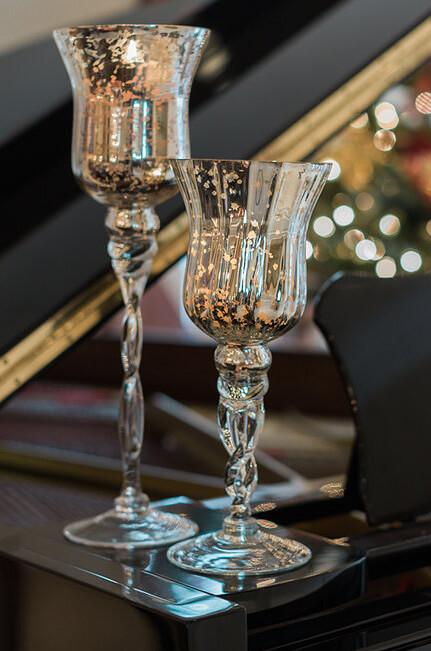 3 Silver Mercury Glass Pedestal Candle Holders  16", 14", 12"